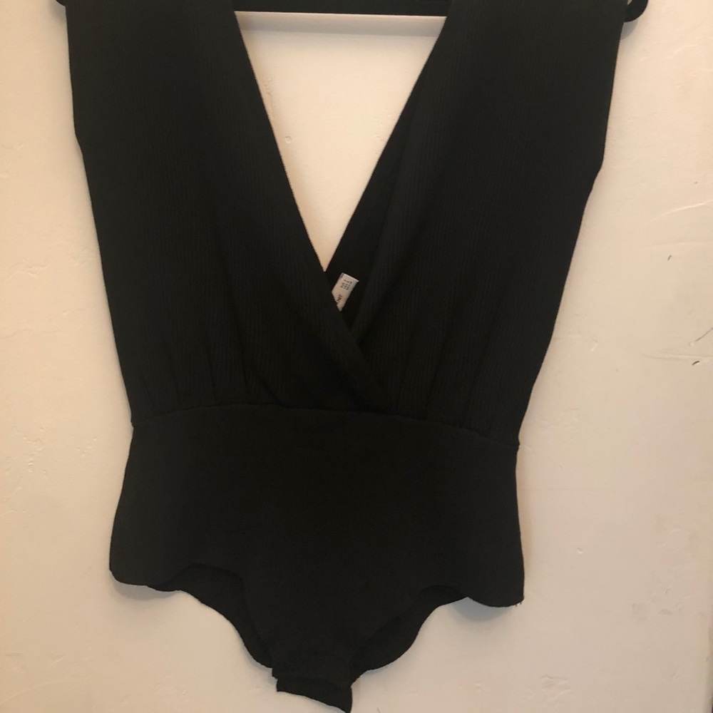 Black deep V bodysuit